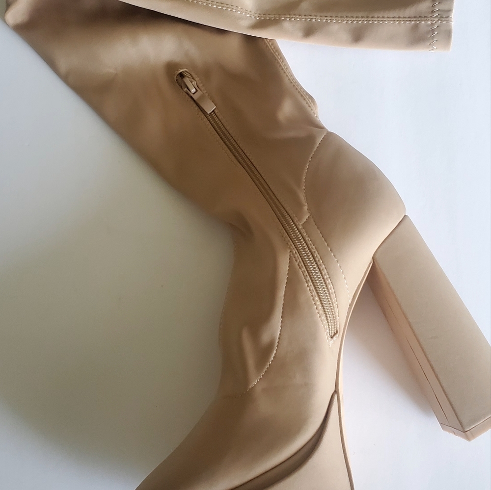 StylishTan Over-the-Knee Platform Boots - Picture 7 of 7
